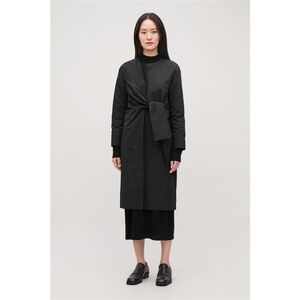 COS Nylon Long Blazer With Tie-Front in black